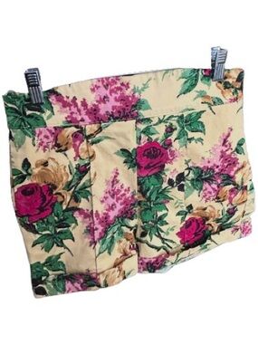 Butter Yellow Floral LAURA BYRNES Cotton Cottage Boho Cuffed Flat Front Shorts
